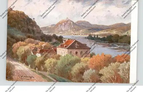 5480 REMAGEN, Blick auf Rolandsbogen und das Siebengebirge, Künstler-Karte R.Heilinger