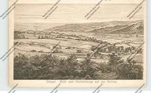 4630 BOCHUM - STIEPEL, Blick vom Henkenberg, Künstler-Karte