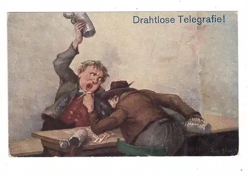 SPIELKARTEN - Humor, "Drahtlose Telegrafie", Bierkrüge