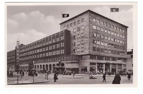 4300 ESSEN, Postamt, NS-Beflaggung, Oldtimer, belebte Szene, 1936