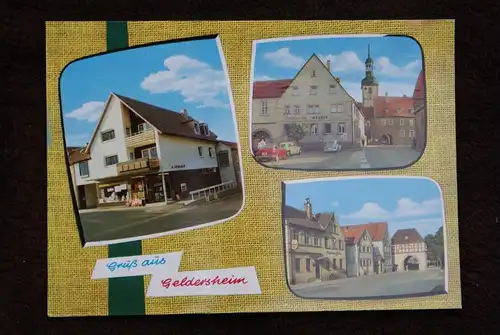 8721 GELDERSHEIM, 3-Bild-Karte, Gemischtwaren Alfred Hümmer