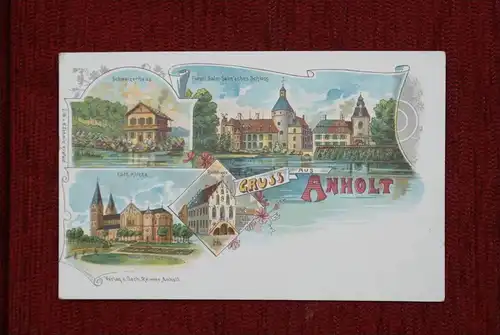 4294 ISSELBURG - ANHOLT; Lithographie 4-Bild-Karte