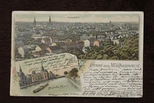 F 68100 MULHOUSE / MÜHLHAUSEN, Lithographie, Binnenschifffahrt, ca. 1900