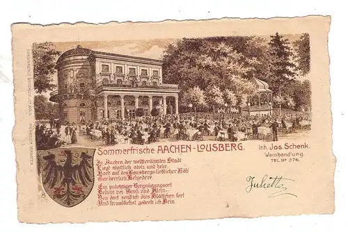 5100 AACHEN, Sommerfrische Lousberg, Steindruck, 1904, Posthilfsstellen Stempel