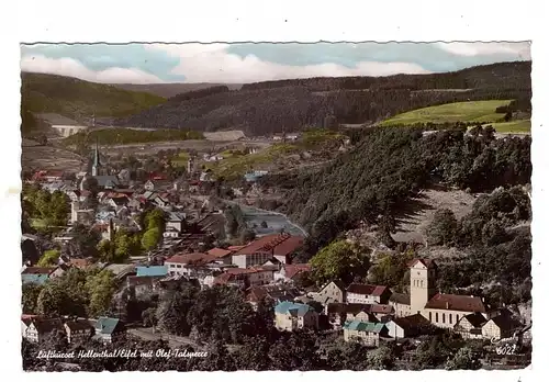 5374 HELLENTHAL, Ortsansicht mit Olef-Talsperre, 1960