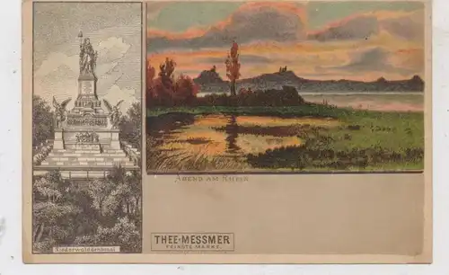 6220 RÜDESHEIM, Niederwald-Denkmal, Werbe-Karte Messmer Tee