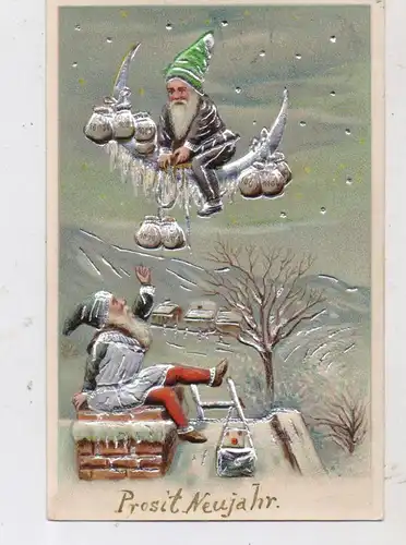 ZWERGE / Gnome / Dwarfs / Nani, Neujahr-Präge-Karte, 1909, embossed / Relief