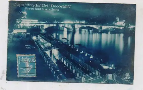 EXPO - 1925 PARIS, Exposition des Arts Decoratifs, Vue de nuit sur la Seine, Hotelschiff
