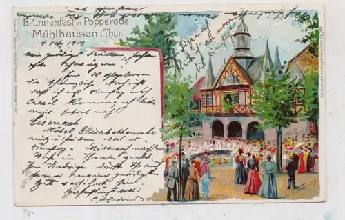 0-5700 MÜHLHAUSEN, Lithographie 1901, Brunnenfest in Popperode, Künstler-Karte Gustav Fischer