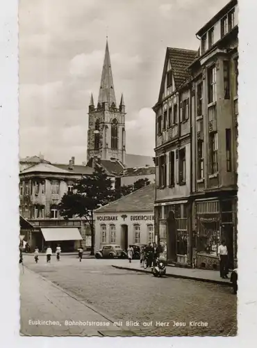 5350 EUSKIRCHEN, Bahnhofstrasse, Volksbank, Herz-Jesu-Kirche, Motorrad, 50er Jahre, belg. Militärpost