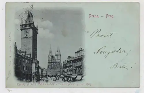 CZ 110 00 PRAHA / PRAG ,Teinkirche & Grosser Ring, 1898, Mondscheinkarte