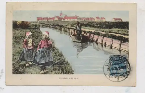 NOORD-HOLLAND - MARKEN, Kinderen, Dorp, boot, hand gekleurd, 1921, TAX