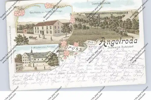 0-5211 ANGELRODA, Lithographie Gasthaus Böttner, Eisenbahnbnrücke, v. Witzlebne'sches Rittergut, kl. Einrisse