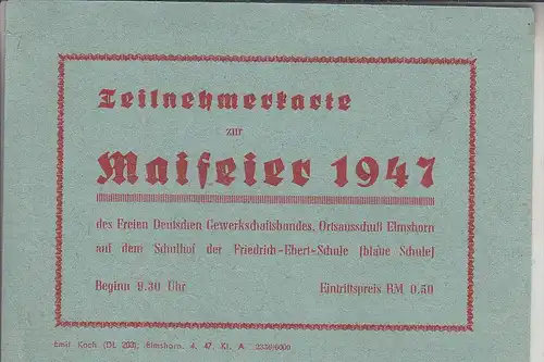 2200 ELMSHORN, Teilnehmerausweis Maifeier 1947