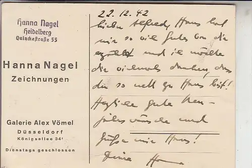 KÜNSTLER / ARTIST - Hanna Nagel, Heidelberg, Zeichnung und Schreiben mit Autograph