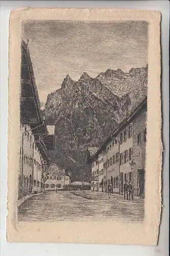 8102 MITTENWALD, Strassenansicht, Künstler-AK Carl Jander-Berlin