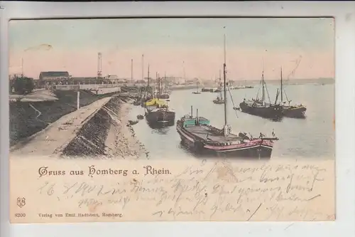 4100 DUISBURG - HOMBERG, Frachtschiffe, Hafenansicht, 1901, kl. Druckstelle