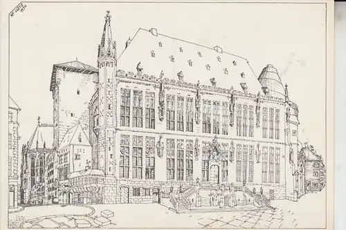 5100 AACHEN, Rathaus, Künstler-Karte K.Schalhorn