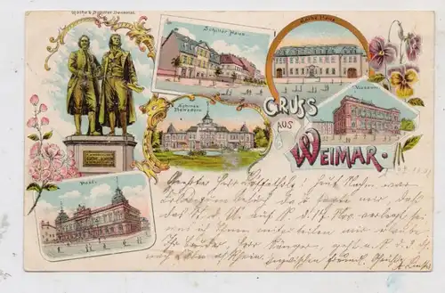 0-5300 WEIMAR, Lithographie 1901, Museum, Post, Goethe und Schiller - Haus....