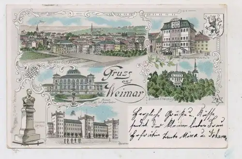 0-5300 WEIMAR, Lithographie 1897, Baugewerkschule, Kaserne...., Stempel leicht durchgeschlagen