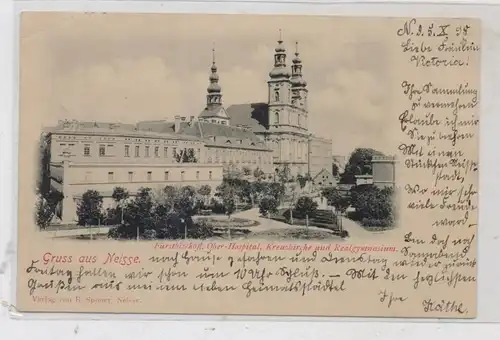 OBER-SCHLESIEN - NEISSE / NYSA, Ober-Hospital, Realgymnasium, Kreuzkirche, 1898