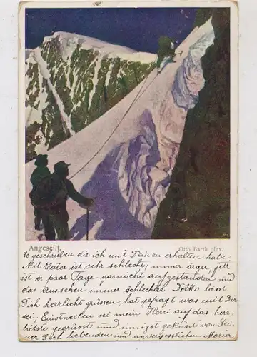 SPORT - BERGSTEIGEN, "Angeseilt", Künstler-Karte Otto Barth, Wiener Kunst, 1914