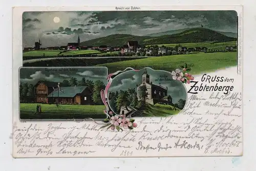 NIEDER-SCHLESIEN - ZOBTEN am Berge / SOBOTKA, Lithographie 1901, Gasthaus, Kirche, Gesamtansicht