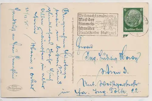 7000 STUTTGART, Hindenburgplatz, Strassenbahnen, Taxen, Sonderstempel "Weihnachtsmärchen Staatstheater", 1935