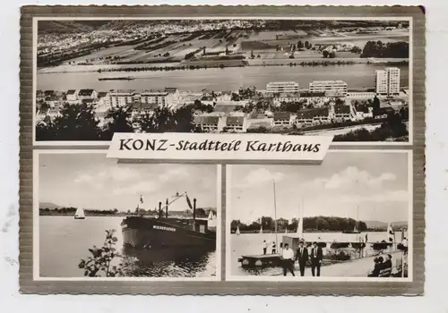 5503 KONZ - KARTHAUS, Gesamtansicht, Hafen, Mosel - Frachtschiff "WIEDERSEHEN"