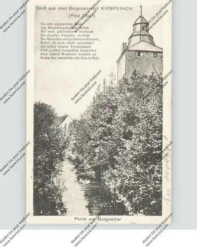 5358 BAD MÜNSTEREIFEL - KIRSPENICH, Burgrestaurant, Partie am Burgweiher, 191...