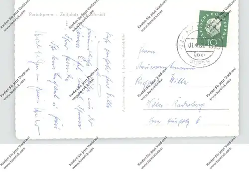 5169 HEIMBACH - SCHMIDT, Zeltplatz am Rurtalsee, 1961, Poststempel Hasenfeld über Düren