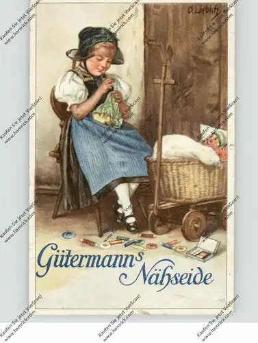7809 GUTACH, Werbe-Karte Gütermann's Nähseide, Schwarzwaldtracht, Kinderwagen