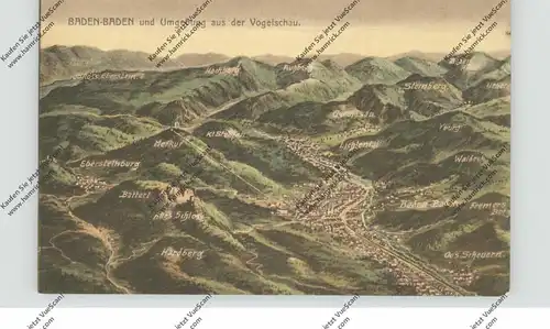 7570 BADEN - BADEN, Panorama-Karte aus der Vogelschau