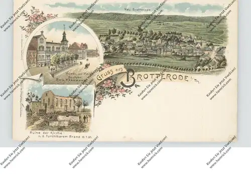 0-6083 BROTTERODE, Lithographie, Hotel zur Post, Ruine der Kirche nach dem Brand am 10.7.1895, Gesamtansicht