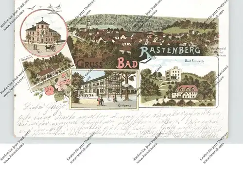 0-5235 BAD RASTENBERG, Lithographie, Post, Badehaus, Kurhaus, Bad Finneck, Gesamtansicht