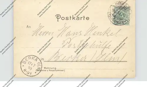 0-6522 BÜRGEL, Lithographie 1899, Jenaerstrasse, Kriegerdenkmal, Gesamtansicht