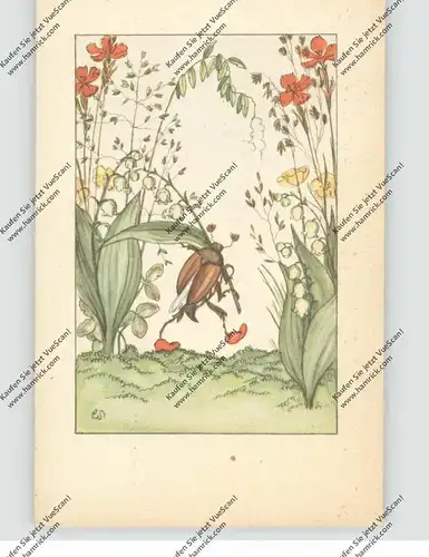 KÜNSTLER - ARTIST - LILLY SCHERBAUER, wandernder Maikäfer im Blumenbeet