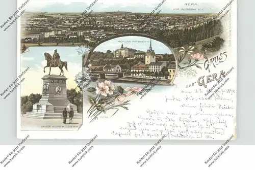0-6500 GERA, Lithographie 1898, Kaiser Wilhelm Denkmal, Schloß Osterstein, Gesamtansicht