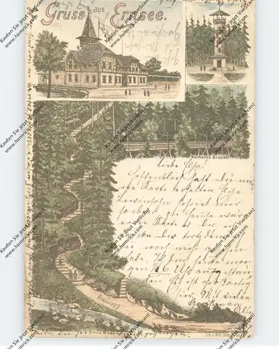 0-6500 GERA - ERNSEE, Lithographie 1897, Gaststätte, Aussichtsturm, Hermanns-Brücke, kl. Eckkncik