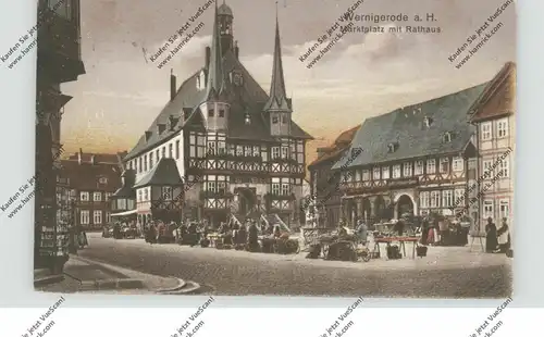 0-3700 WERNIGERODE, Marktplatz mit Rathaus, belebte Szene, 1922