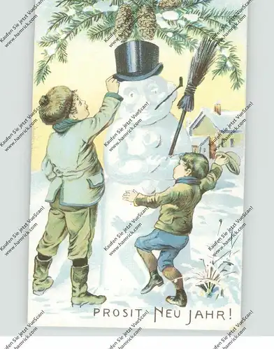 NEUJAHR - SCHNEEMANN / Snowman / Bonhomme de neige / Sneeuwpop, Präge-Karte / relief / embossed