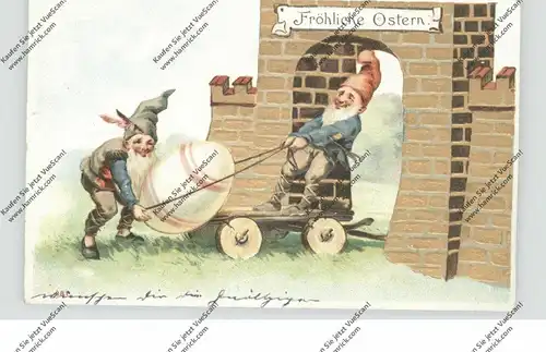 ZWERGE / Gnome / Dwarfs / Nani - Zwerge beim Eiertransport, Präge-Karte / embossed / relief, 1901