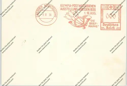 OLYMPIA - 1936, Olympia-Postwerzeichen Ausstellung, Dresden 1936, Maschinenwerbestempel