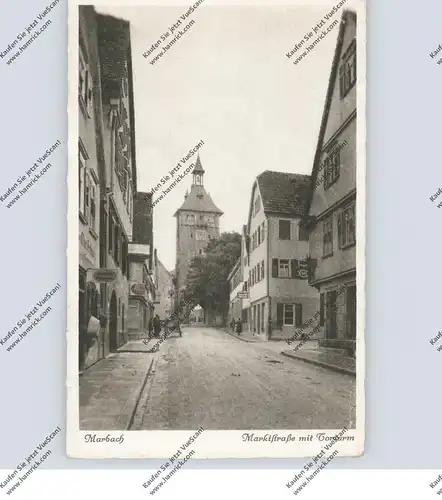 7142 MARBACH, Marktstrasse mit Torturm, belebte Szene, Bahnpost, 1929