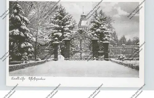 7500 KARLSRUHE, Schloßgarten, Eingangstor im Schnee