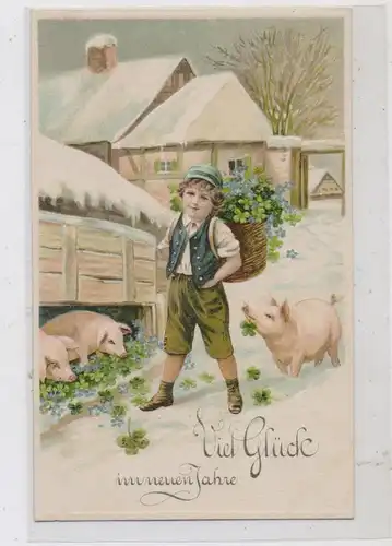 TIERE - SCHWEINE / Pigs / Porcs / Varkens / Maiali / Cerdos, Viel Glück, Präge-Karte, embossed / relief