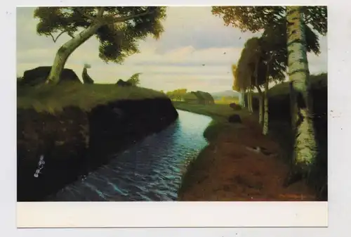 KÜNSTLER - ARTIST - OTTO MODERSOHN, "Moorkanal mit Mädchen unter einer Brücke"