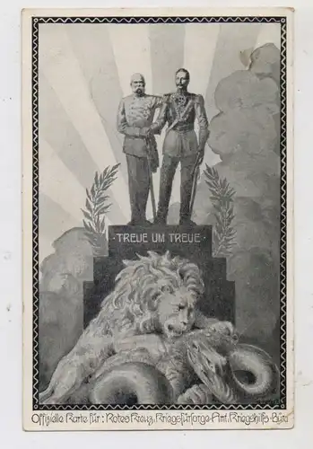 MILITÄR - 1.Weltkrieg, Patriotica, Deutsch - Österreichische Allianz, Kaiser / Kaiser, Rot Kreuz - Karte, kl. Eckknick