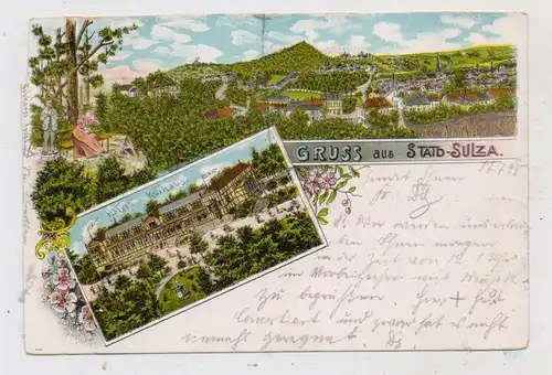 0-6901 SULZA STADT, Lithographie 1898, Hotel zum Kurhaus, Randmängel