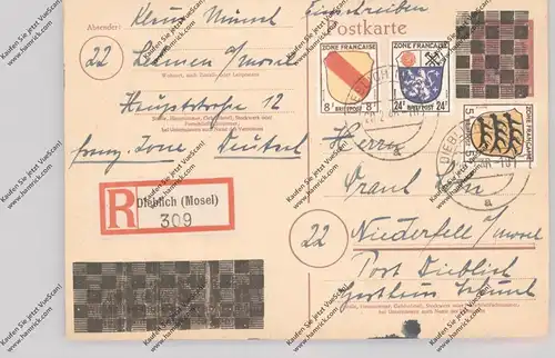 FRANZÖSISCHE ZONE - OPD KOBLENZ, Aufbrauch GA Deutsches Reich, Orts-Einschreiben Dieblich 20.02.1946
